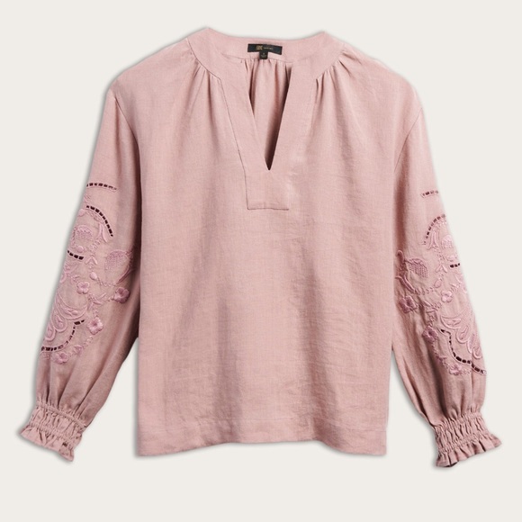 Frye The Poet Oversized Embroidered Linen Blouse - Picture 6 of 8